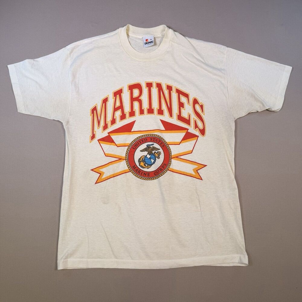 VTG US Marines Shirt Mens XL Signal Tee Military Made In USA Single Stitch White